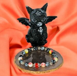 Beaded Bracelet Black Orange Yellow Silver White Beads Halloweencore Whimsygoth